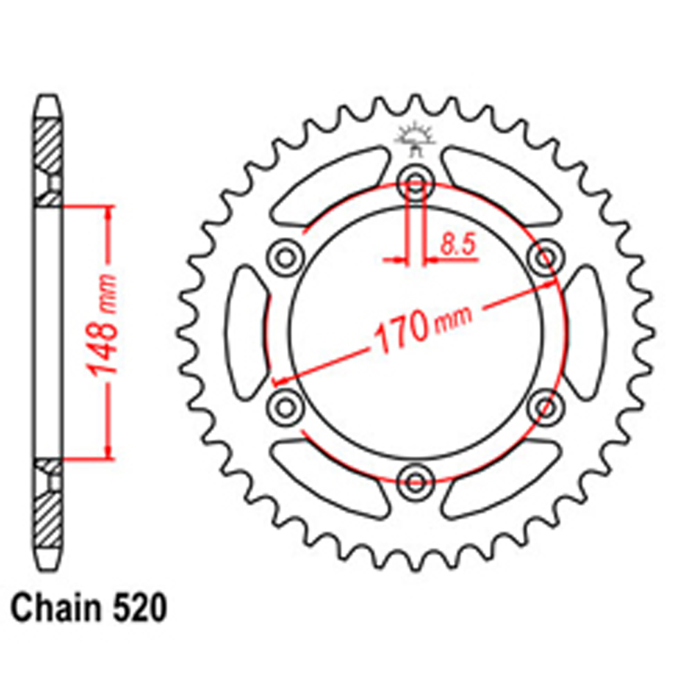 REAR SPROCKET - STEEL 42T 520P