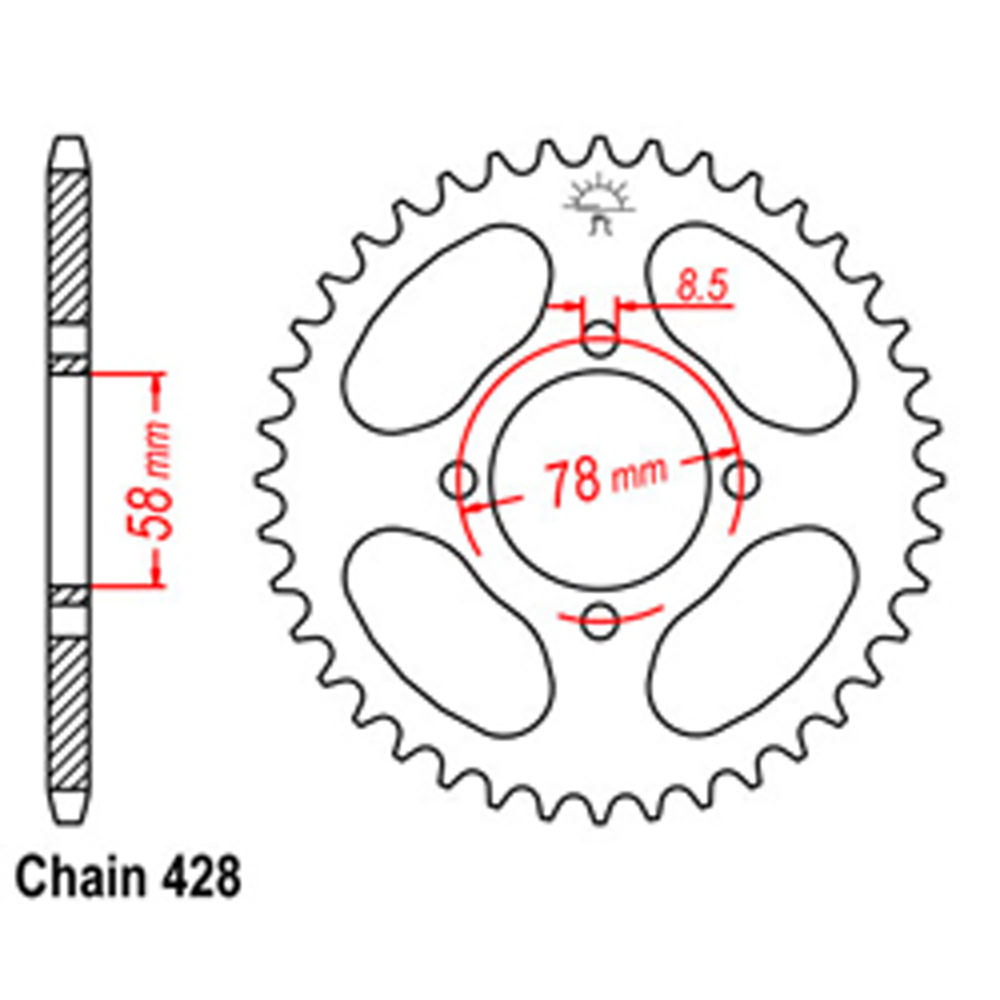 REAR SPROCKET - STEEL 43T 428P