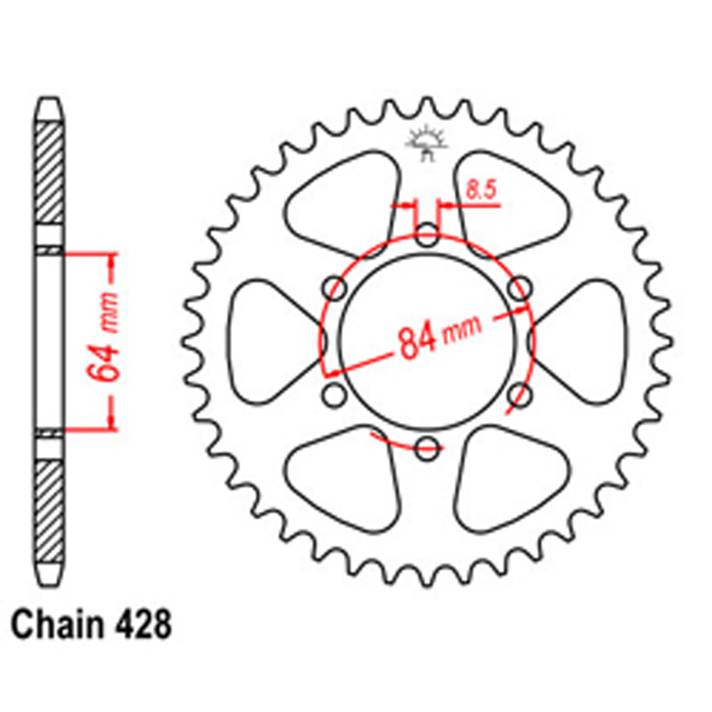 REAR SPROCKET - STEEL 53T 428P