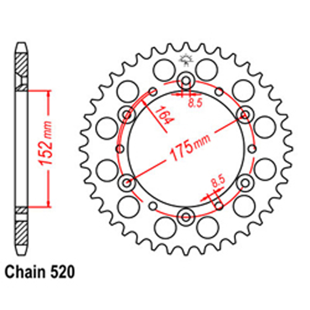 REAR SPROCKET - STEEL 52T 520P D/D