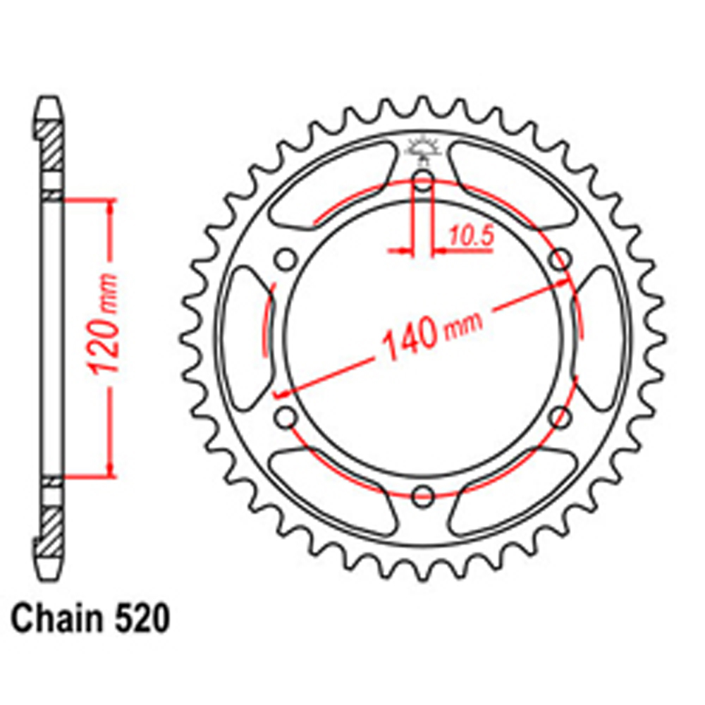 REAR SPROCKET - STEEL 44T 520P