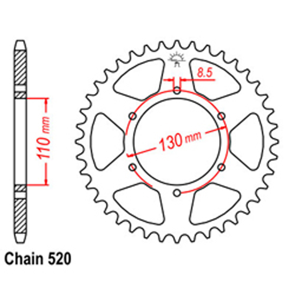 REAR SPROCKET - STEEL 45T 520P