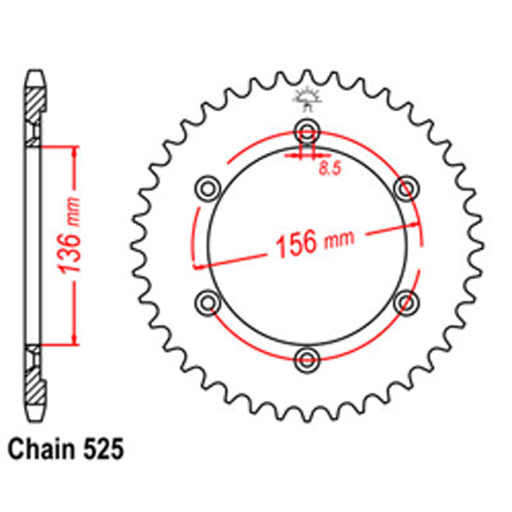 REAR SPROCKET - STEEL 42T 525P