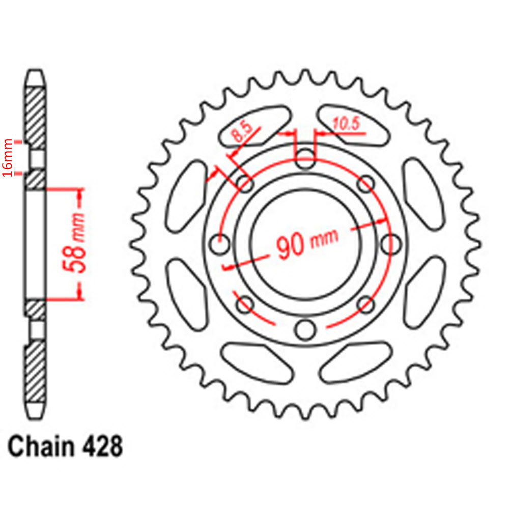 REAR SPROCKET - STEEL 43T 428P D/D