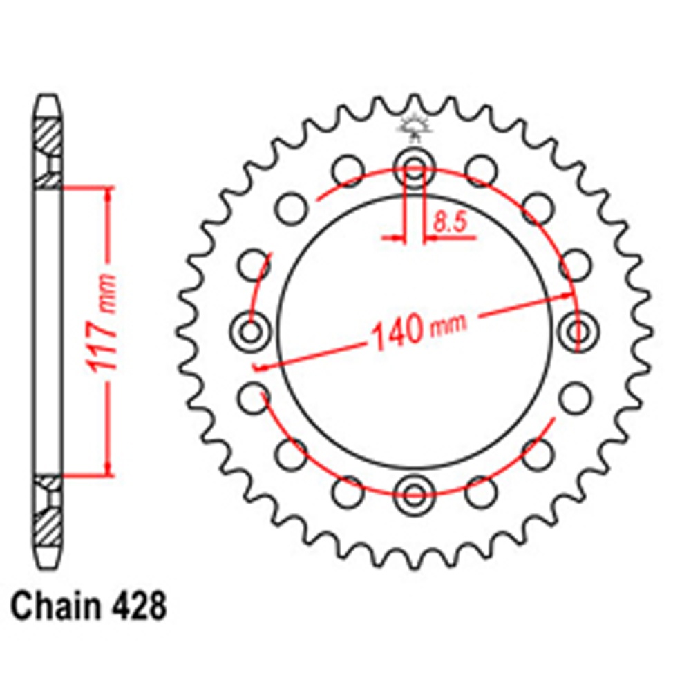 REAR SPROCKET - STEEL 46T 428P