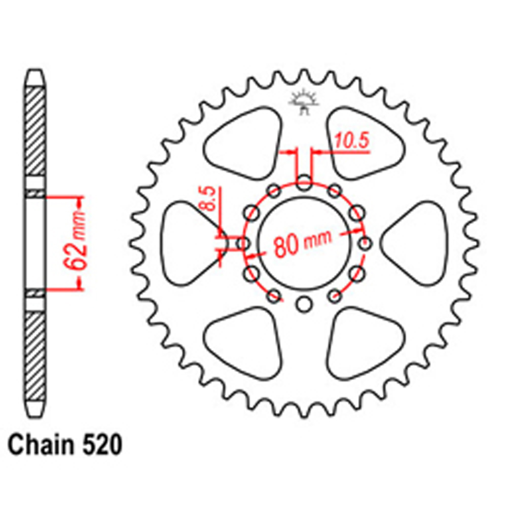 REAR SPROCKET - STEEL 45T 520P D/D