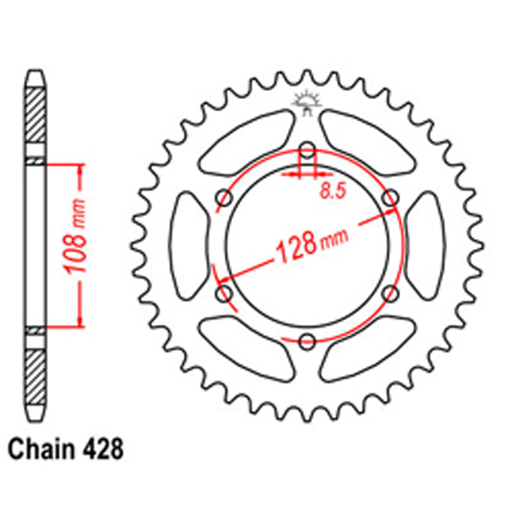 REAR SPROCKET - STEEL 53T 428P