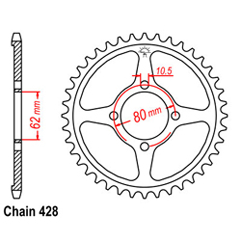 REAR SPROCKET - STEEL 54T 428P