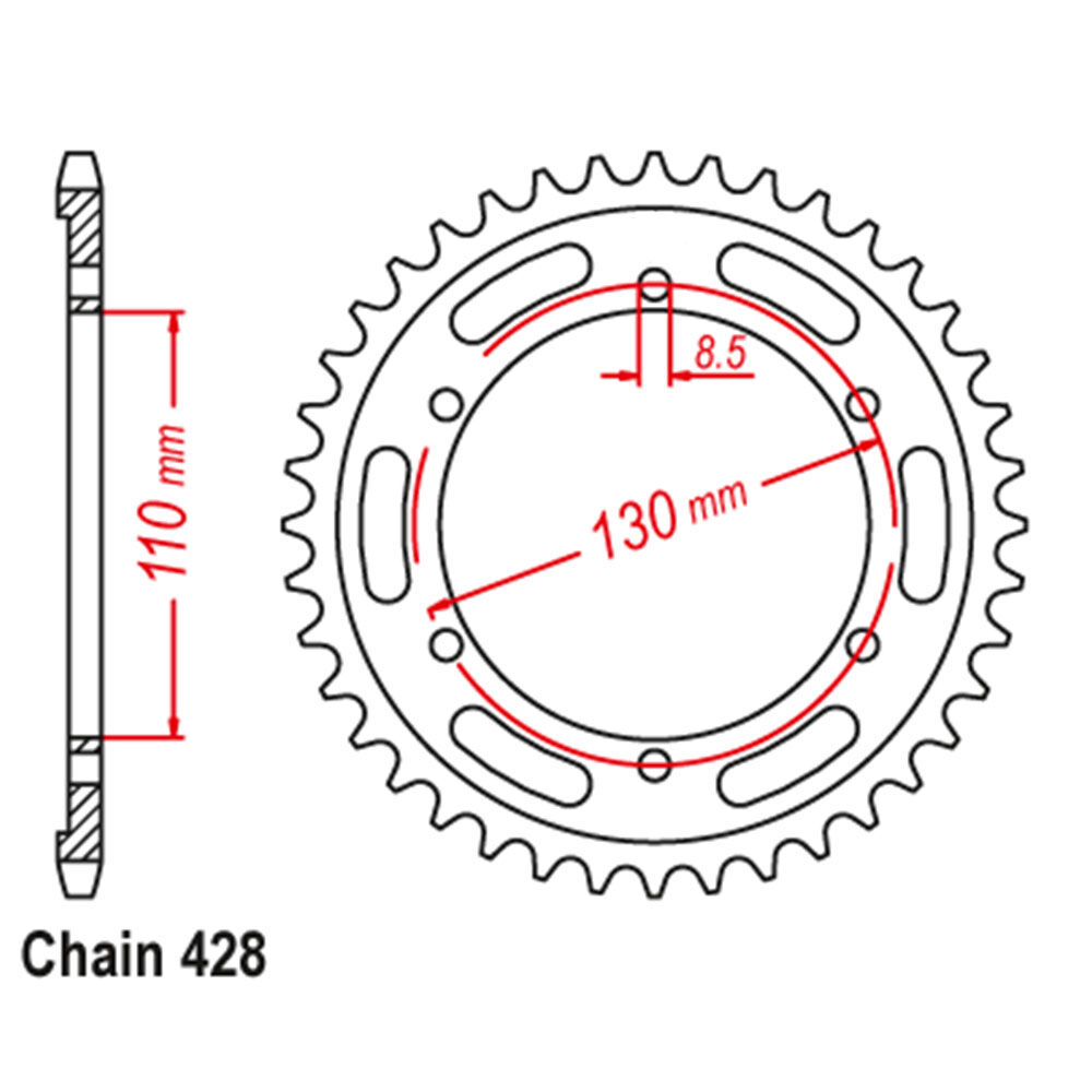 REAR SPROCKET - STEEL 48T 428P (NEW 2023)