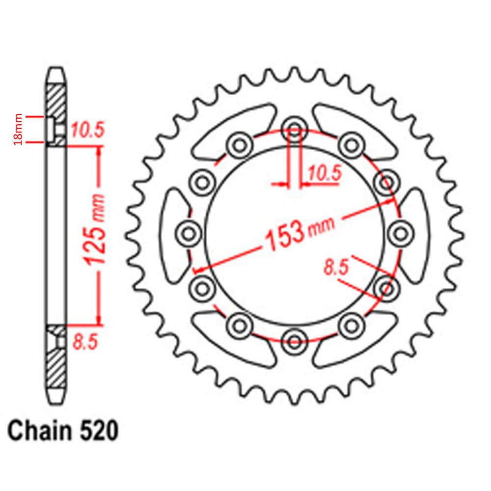 REAR SPROCKET - STEEL 45T 520P D/D