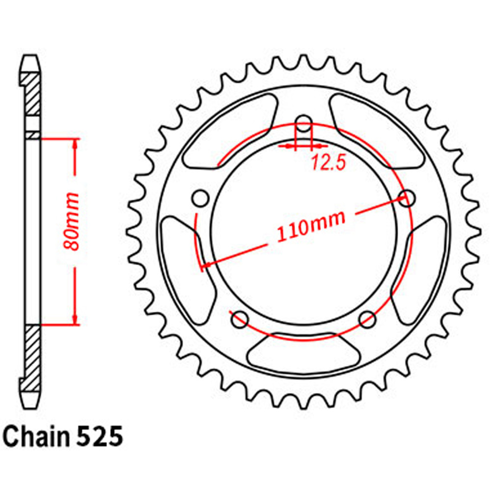 REAR SPROCKET - STEEL 44T 525P