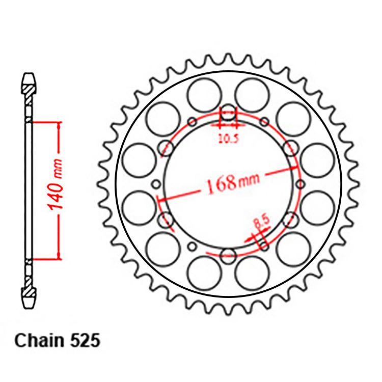 REAR SPROCKET - STEEL 42T 525P D/D