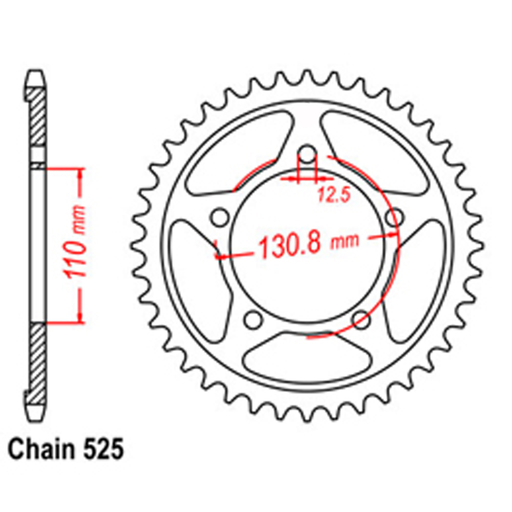 REAR SPROCKET - STEEL 44T 525P