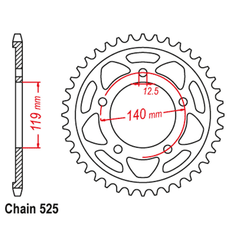 REAR SPROCKET - STEEL 42T 525P