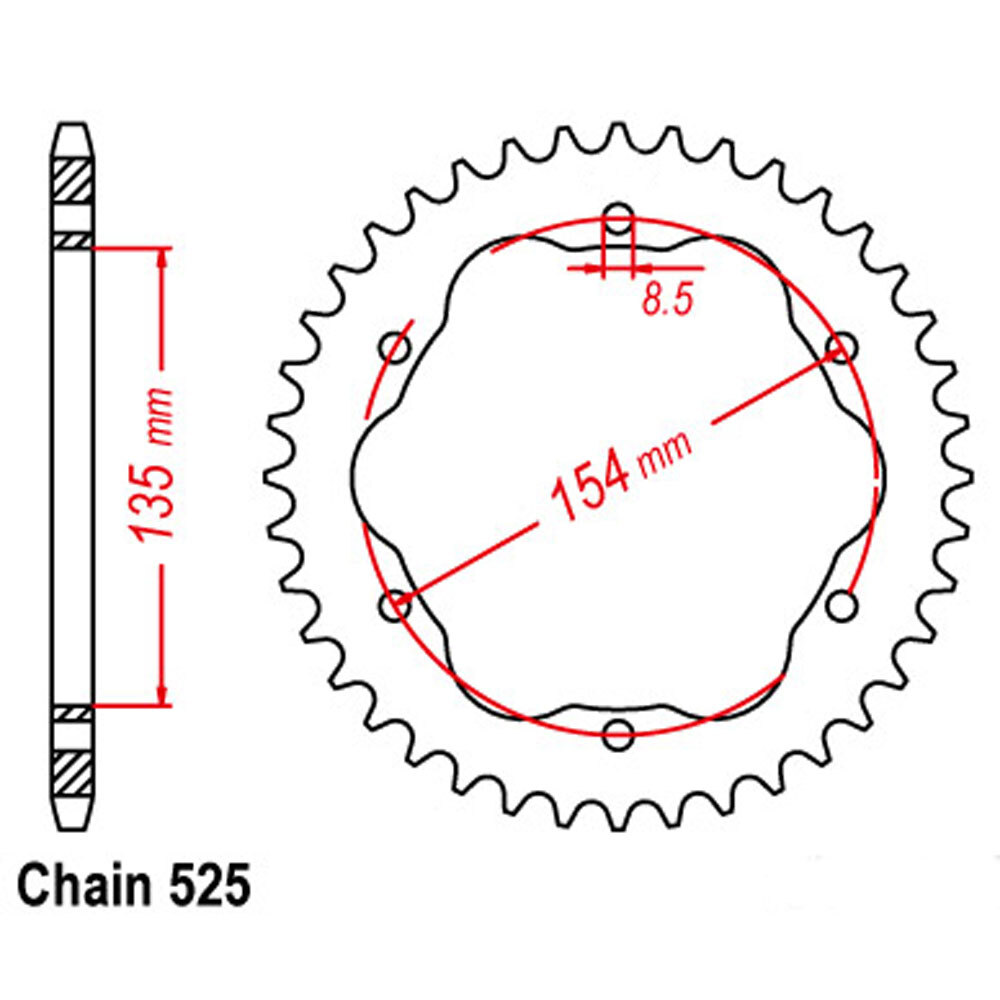 REAR SPROCKET STEEL - BLACK - 38T 525P - 760 Or 770 ADAPTOR REQUIRED