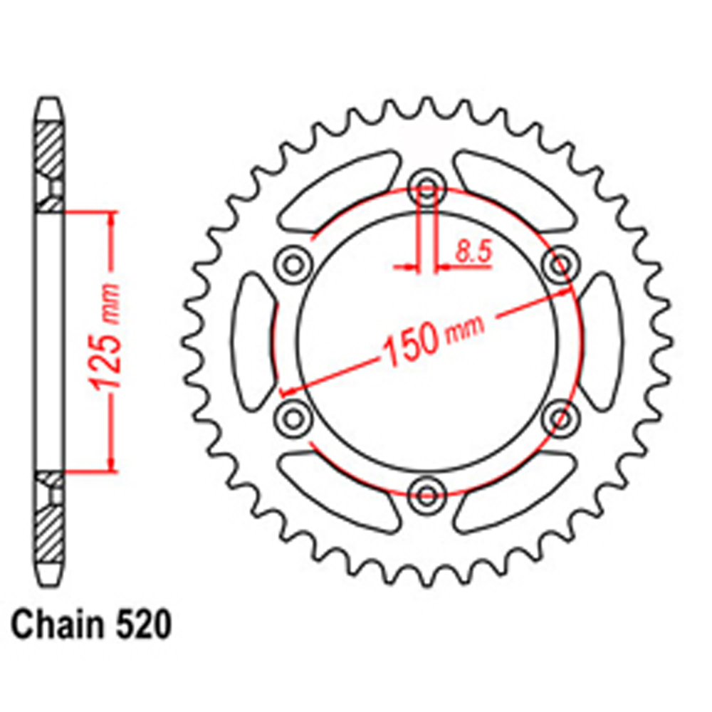 REAR SPROCKET - STEEL 40T 520P