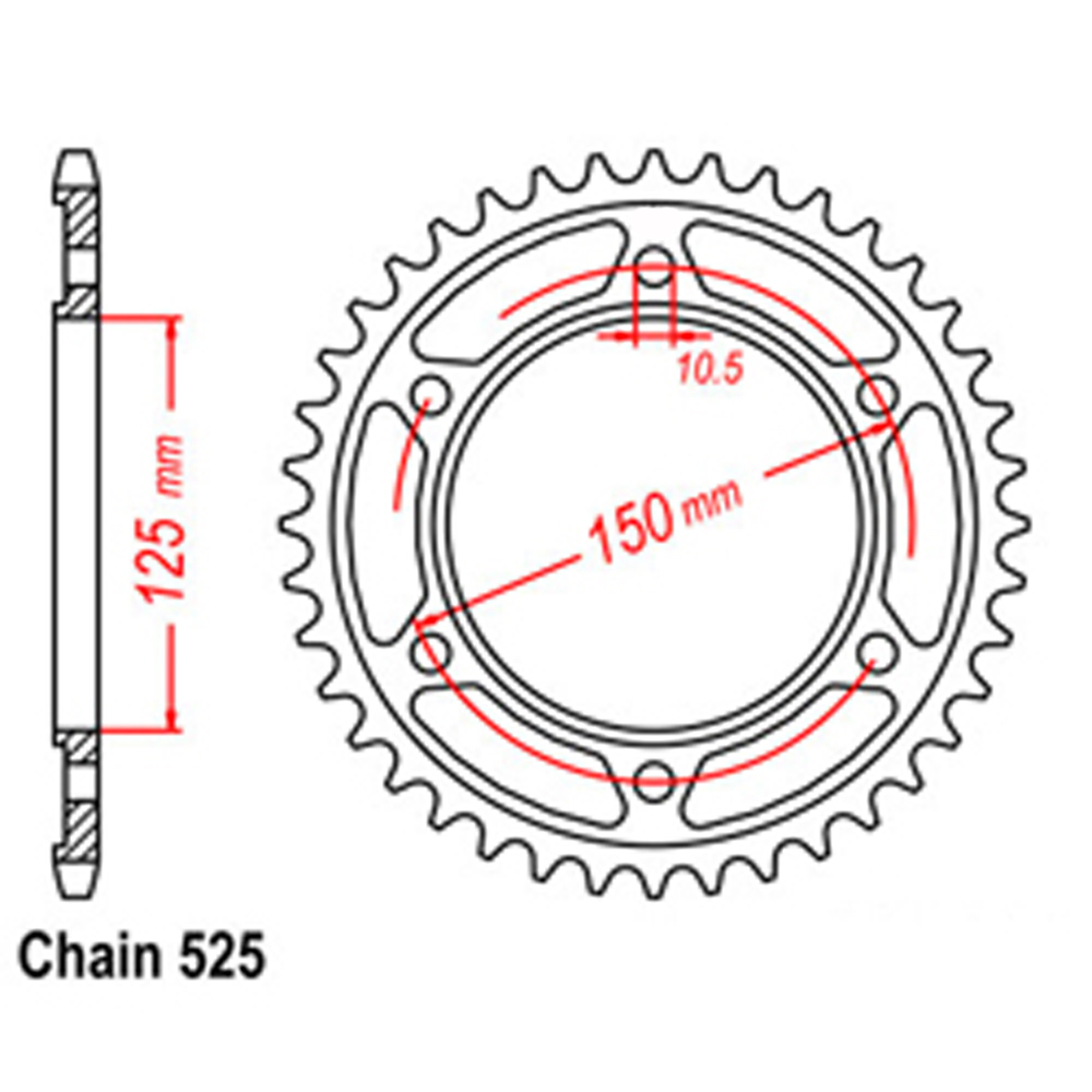 REAR SPROCKET - STEEL 42T 525P