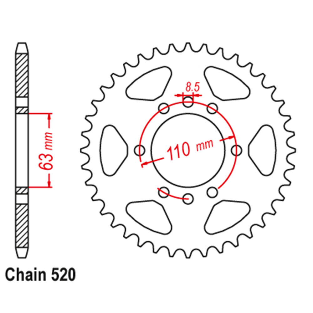 REAR SPROCKET - STEEL 42T 520P