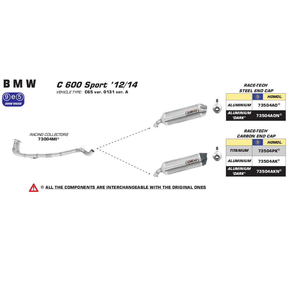 SPC - ARROW 73504AK [AOE]: R-TECH ALU SLV W CBN E/C - BMW C 600 SPORT 12-15