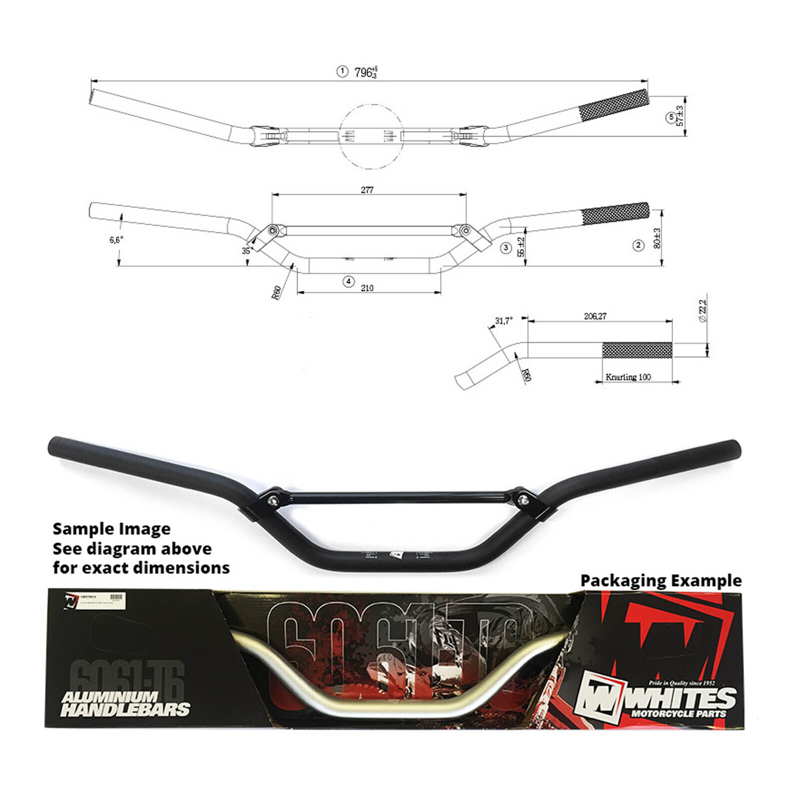 Whites Handlebar 7/8 AL6061 Black YZ/WR125/250/450 '05-'06