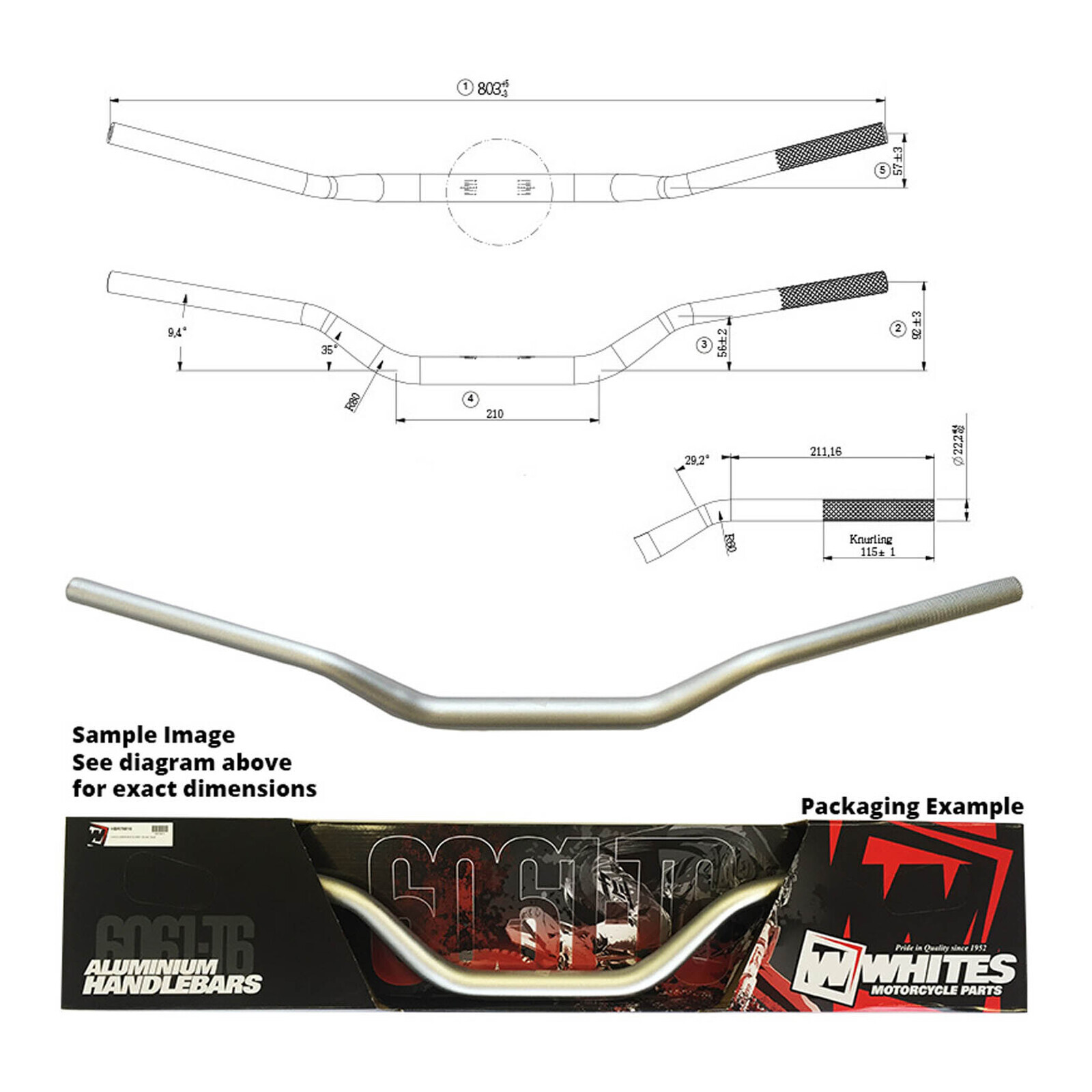 Whites Handlebar Taper AL6061 Silver YZ/WR125-450 1 1/8" (28.6mm)