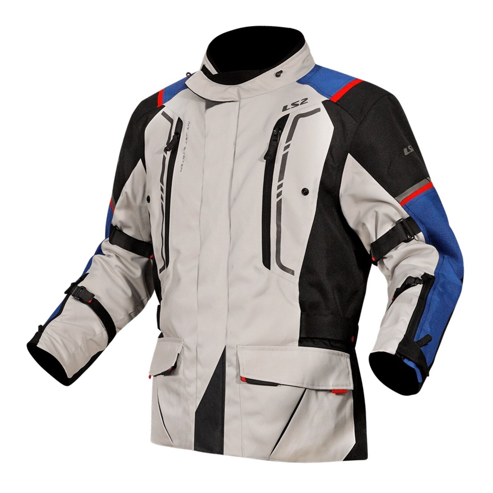 LS2 Narvik Men's Jacket - Blue / Black / Grey / Red (2XL)