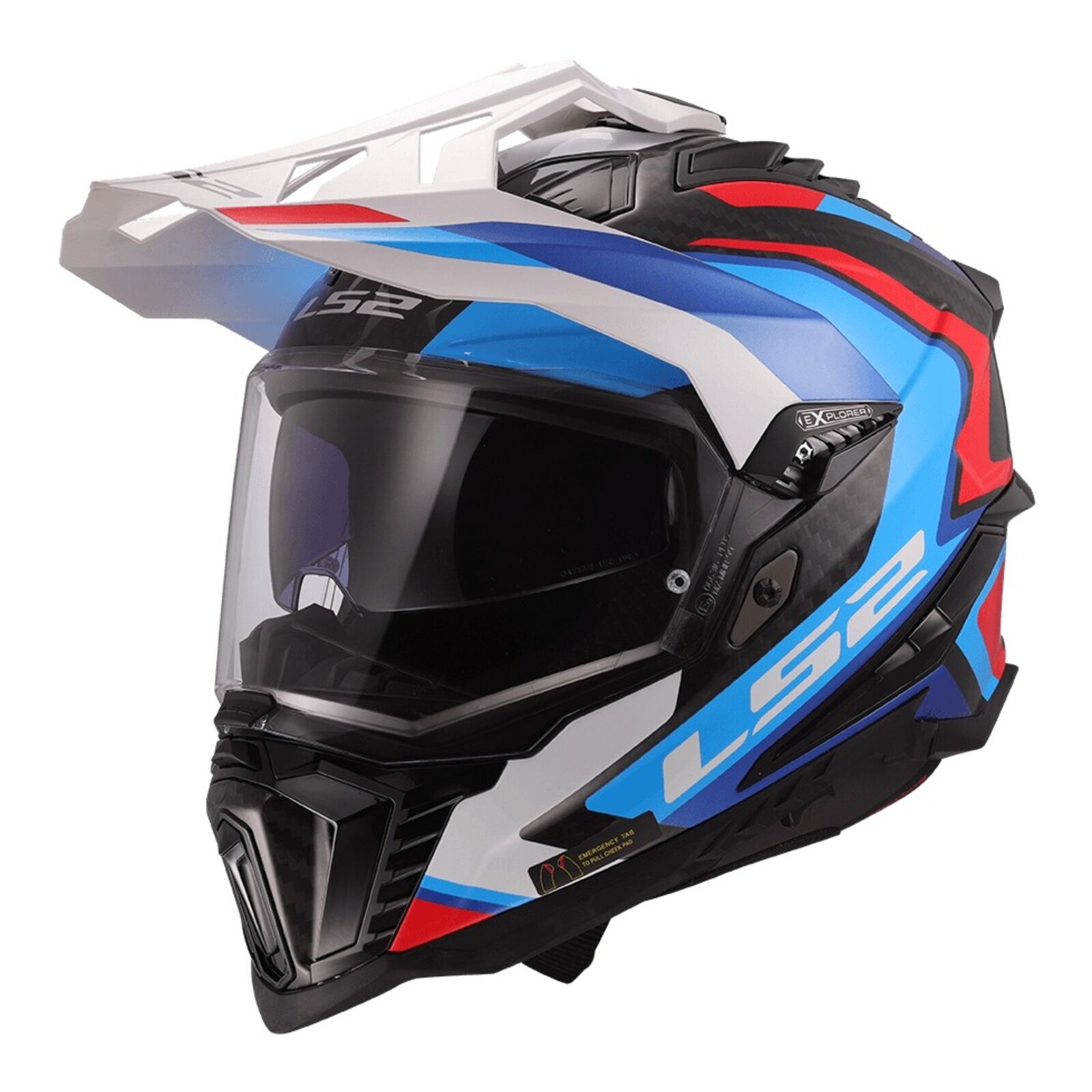 LS2 MX701C Explorer Carbon Frontier II Helmet - White / Blue / Red (XS)