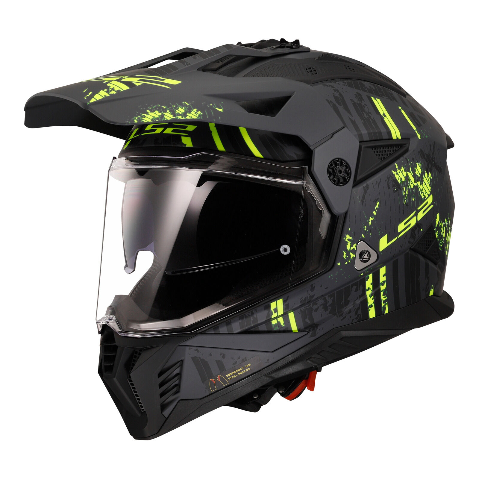 LS2 MX702 Pioneer II Crazy Helmet - Matte Black / Grey / Hi-Vis Yellow (XS)