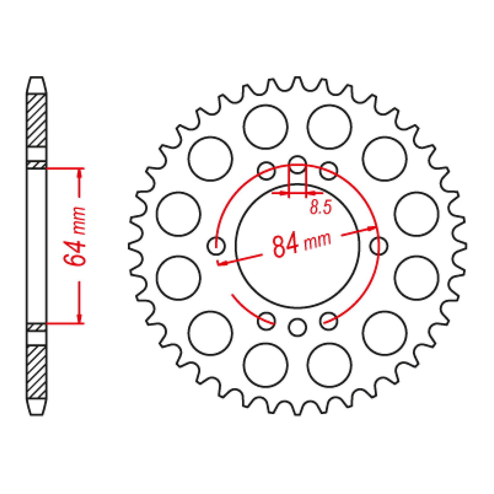 MTX 809/2 Steel Rear Sprocket #428 (45T) (11-053-45)