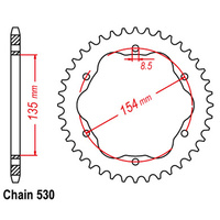 REAR SPROCKET - STEEL - BLACK - 40T 530P - 760 Or 770 ADAPTOR REQUIRED