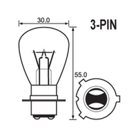 BULB - HEADLIGHT 6V 35/35W - P15D-3 - A4322 (min 10 buy)